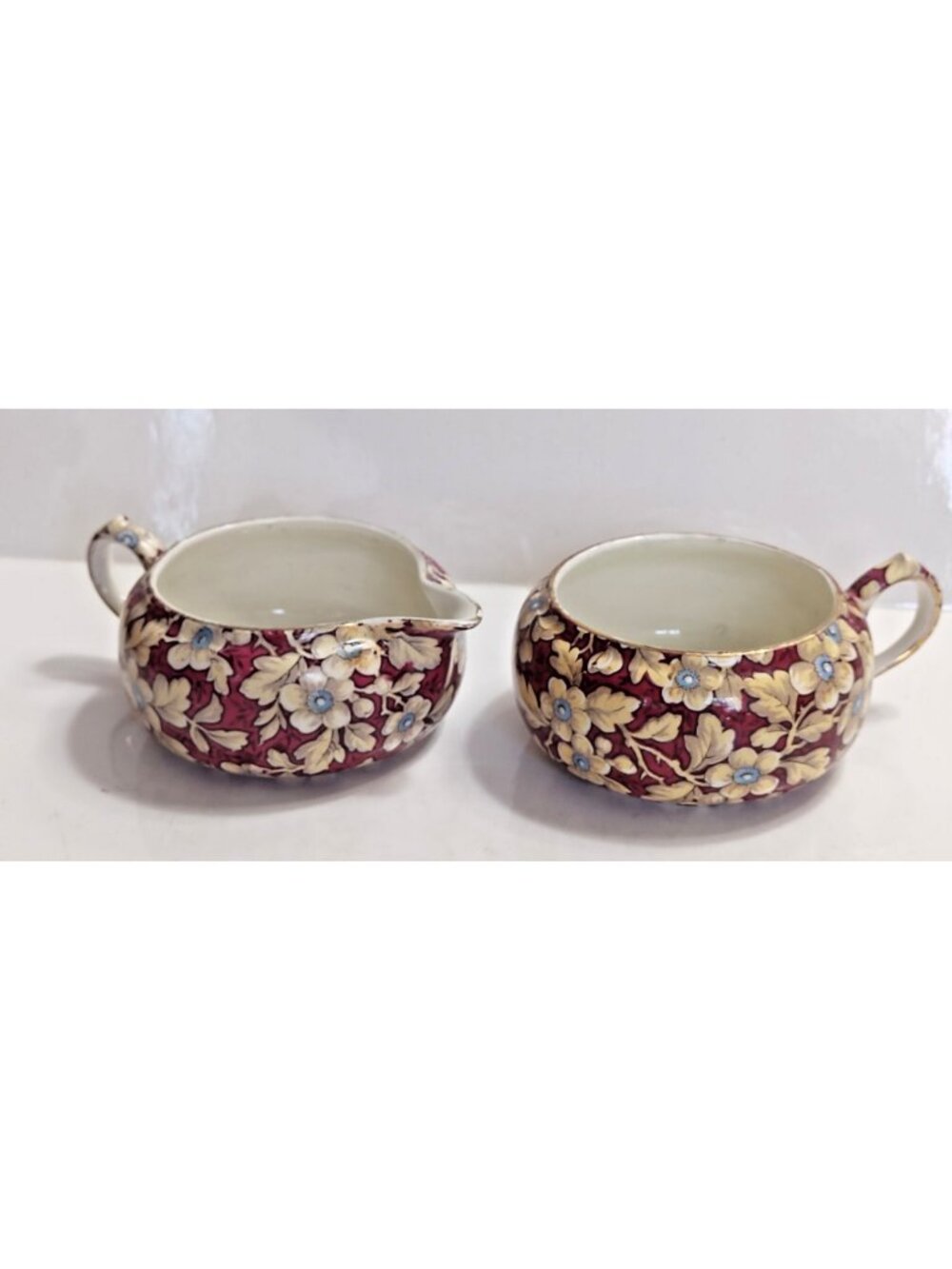 Vintage Lord Nelson Ware Royal Brocade chintz open sugar bowl and creamer 1930's